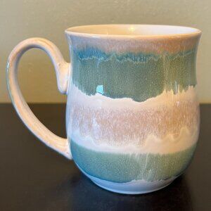 Jumbo Glossy Drip Glaze Ceramic Mug in Hues of Blue, Gray, Mauve Pink & White